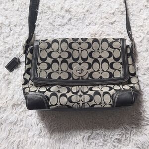 Coach Black Hampton Flap Monogram Logo Classic Signature Shoulder Crossbody Bag